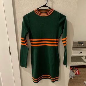 Forest green and orange bandage mini dress